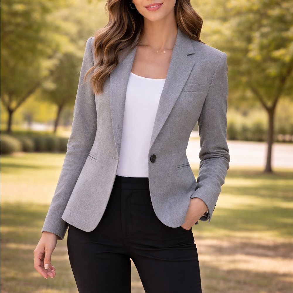 Talbots Gray Wool Blend One Button Closure Blazer… - image 12